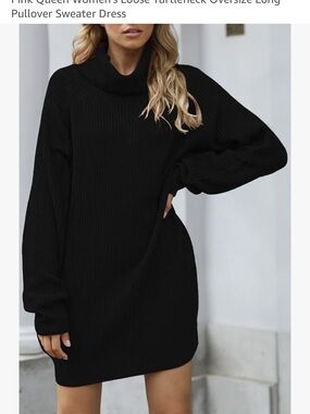 Amazon Black Turtleneck Oversized Knit Sweater Dress
